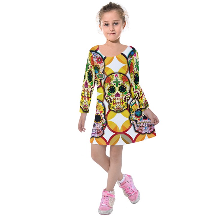 Sugar Skulls Kids  Long Sleeve Velvet Dress