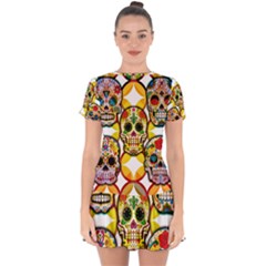 Sugar Skulls Drop Hem Mini Chiffon Dress by ExtraGoodSauce