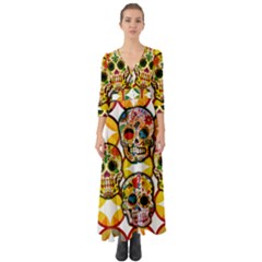 Sugar Skulls Button Up Boho Maxi Dress by ExtraGoodSauce