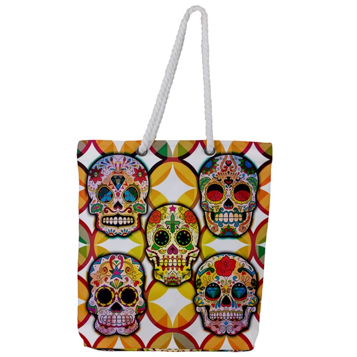 Sugar Skulls Full Print Rope Handle Tote (Large)