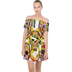 Sugar Skulls Off Shoulder Chiffon Dress by ExtraGoodSauce