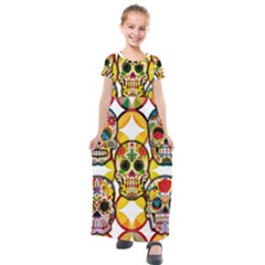 Sugar Skulls Kids  Short Sleeve Maxi Dress by ExtraGoodSauce