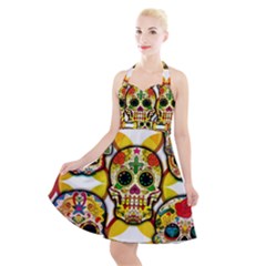 Sugar Skulls Halter Party Swing Dress  by ExtraGoodSauce