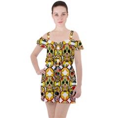 Sugar Skulls Ruffle Cut Out Chiffon Playsuit by ExtraGoodSauce