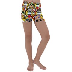 Sugar Skulls Kids  Lightweight Velour Yoga Shorts by ExtraGoodSauce