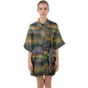 Multicolored Linear Abstract Print Half Sleeve Satin Kimono  View1