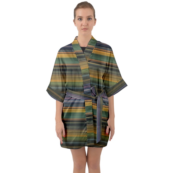 Multicolored Linear Abstract Print Half Sleeve Satin Kimono 