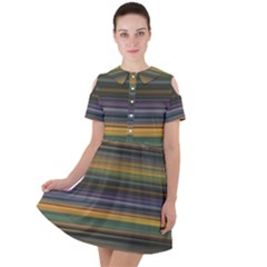 Multicolored Linear Abstract Print Short Sleeve Shoulder Cut Out Dress 