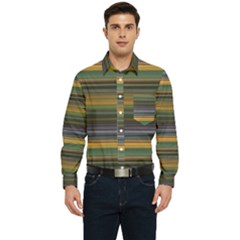 Multicolored Linear Abstract Print Men s Long Sleeve Pocket Shirt 