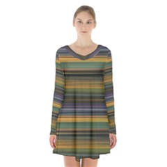 Multicolored Linear Abstract Print Long Sleeve Velvet V-neck Dress by dflcprintsclothing