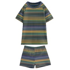 Multicolored Linear Abstract Print Kids  Swim Tee And Shorts Set by dflcprintsclothing