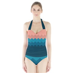 Flat Ocean Waves Palette Halter Swimsuit by goljakoff