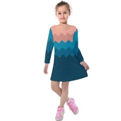 Flat Ocean Waves Palette Kids  Long Sleeve Velvet Dress by goljakoff