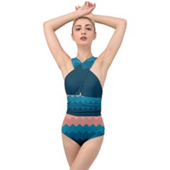 Flat Ocean Waves Palette Cross Front Low Back Swimsuit by goljakoff