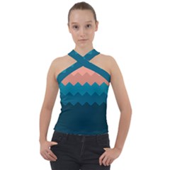 Flat Ocean Waves Palette Cross Neck Velour Top by goljakoff