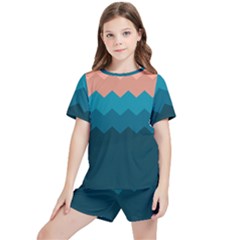 Flat Ocean Waves Palette Kids  Tee And Sports Shorts Set