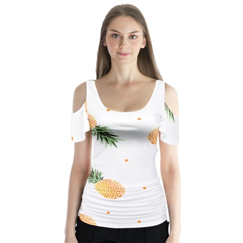 Pineapple Pattern Butterfly Sleeve Cutout Tee  by goljakoff