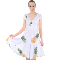 Pineapple Pattern Cap Sleeve Front Wrap Midi Dress by goljakoff