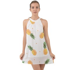 Pineapple Pattern Halter Tie Back Chiffon Dress by goljakoff