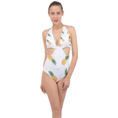 Pineapple Pattern Halter Front Plunge Swimsuit by goljakoff