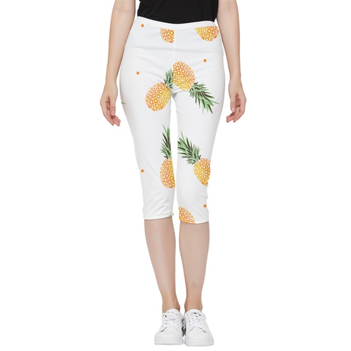 Pineapple pattern Inside Out Lightweight Velour Capri Leggings 