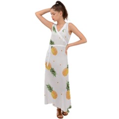 Pineapple Pattern V-neck Chiffon Maxi Dress by goljakoff