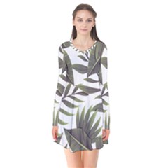 Green Leaves Long Sleeve V-neck Flare Dress by goljakoff