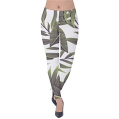 Green Leaves Velvet Leggings by goljakoff