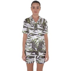 Green Leaves Satin Short Sleeve Pajamas Set by goljakoff