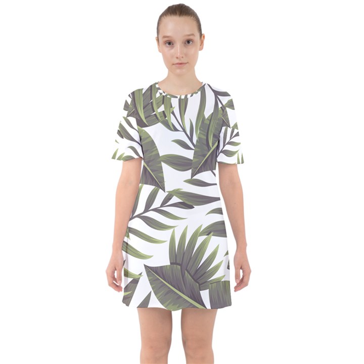 Green leaves Sixties Short Sleeve Mini Dress