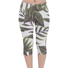 Green Leaves Velvet Capri Leggings  by goljakoff