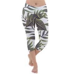 Green Leaves Lightweight Velour Capri Yoga Leggings by goljakoff