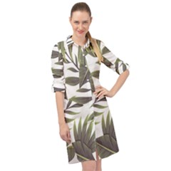 Green Leaves Long Sleeve Mini Shirt Dress by goljakoff