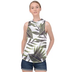 Green Leaves High Neck Satin Top by goljakoff