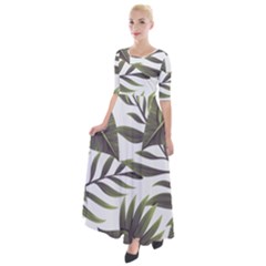 Green Leaves Half Sleeves Maxi Dress by goljakoff