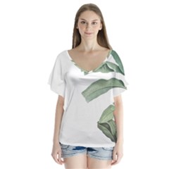 Banana Leaf V-neck Flutter Sleeve Top by goljakoff