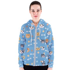 Cute Cat Pattern Women s Zipper Hoodie by ExtraGoodSauce