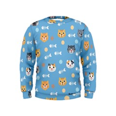 Cute Cat Pattern Kids  Sweatshirt by ExtraGoodSauce