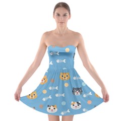 Cute Cat Pattern Strapless Bra Top Dress by ExtraGoodSauce