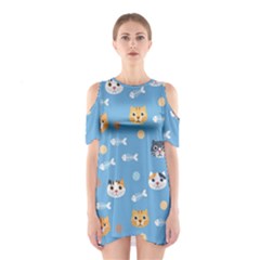 Cute Cat Pattern Shoulder Cutout One Piece Dress by ExtraGoodSauce