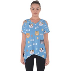 Cute Cat Pattern Cut Out Side Drop Tee by ExtraGoodSauce