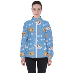 Cute Cat Pattern Women s High Neck Windbreaker by ExtraGoodSauce