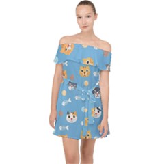 Cute Cat Pattern Off Shoulder Chiffon Dress by ExtraGoodSauce