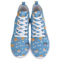 Cute Cat Pattern Men s Lightweight High Top Sneakers by ExtraGoodSauce