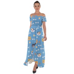 Cute Cat Pattern Off Shoulder Open Front Chiffon Dress by ExtraGoodSauce