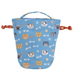 Cute Cat Pattern Drawstring Bucket Bag by ExtraGoodSauce