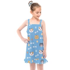 Cute Cat Pattern Kids  Overall Dress by ExtraGoodSauce