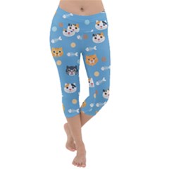 Cute Cat Pattern Lightweight Velour Capri Yoga Leggings by ExtraGoodSauce