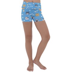 Cute Cat Pattern Kids  Lightweight Velour Yoga Shorts by ExtraGoodSauce