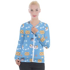 Cute Cat Pattern Casual Zip Up Jacket